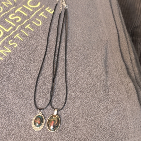 2 Hand Crafted Resin Silver Necklace with Red and Green Accents - Picture 3 of 4